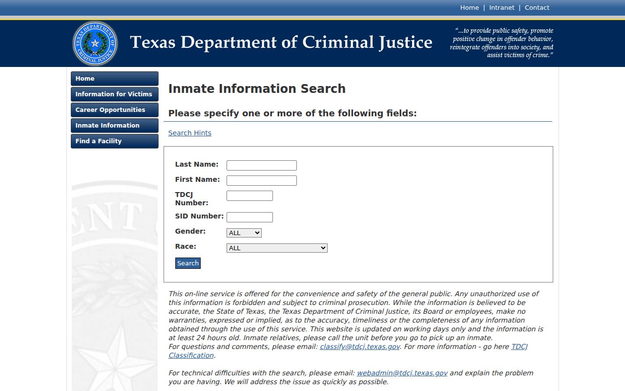 Borden County arrest history TDCJ inmate search