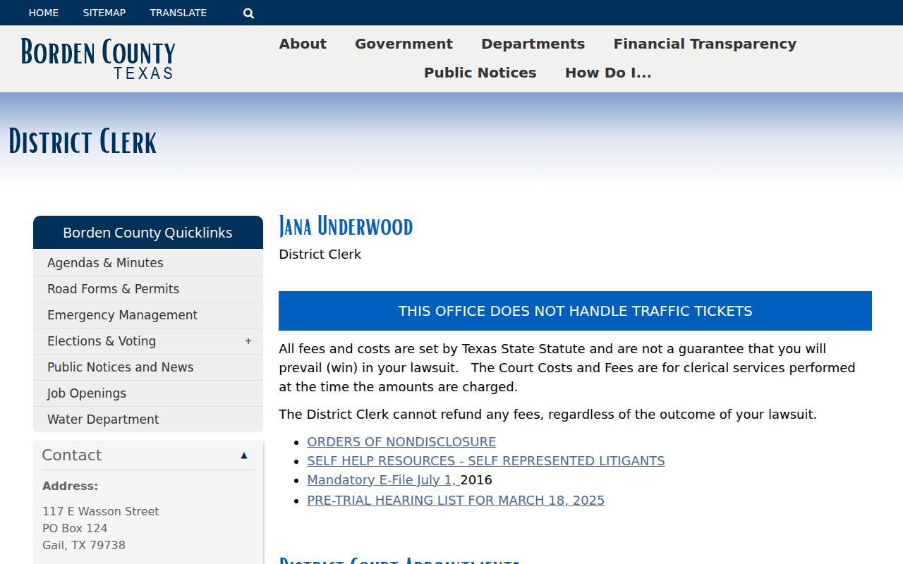 Borden County criminal court case clerk page