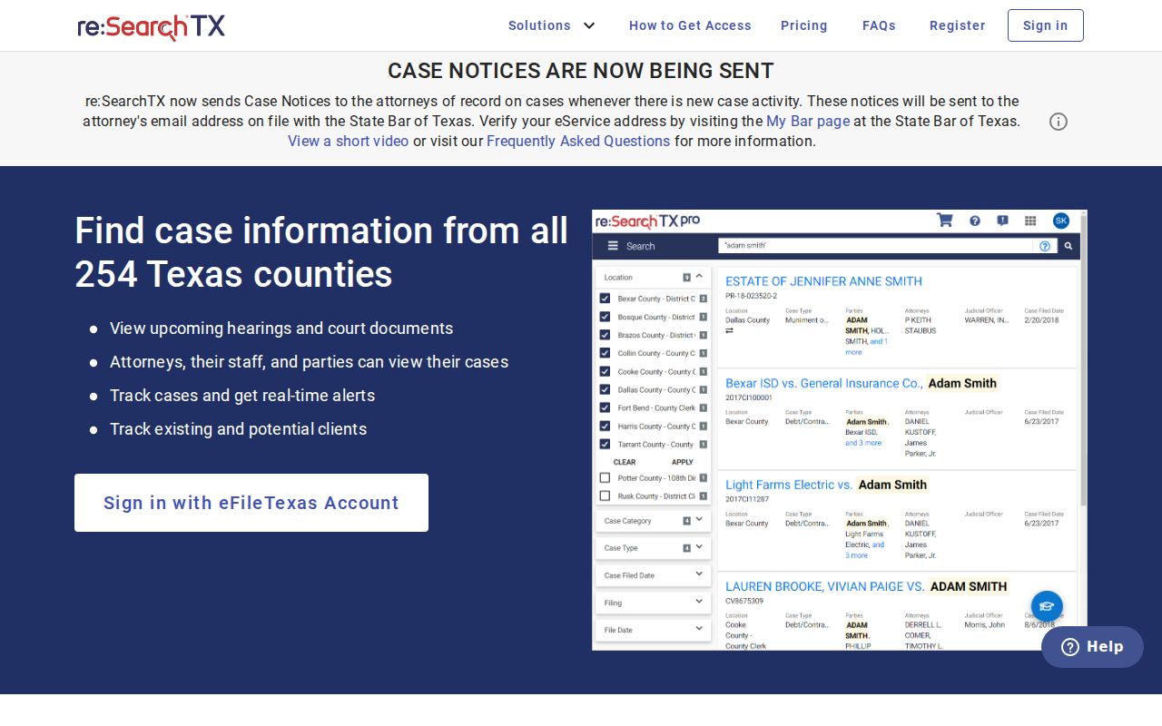 Borden County criminal court case re Search TX interface