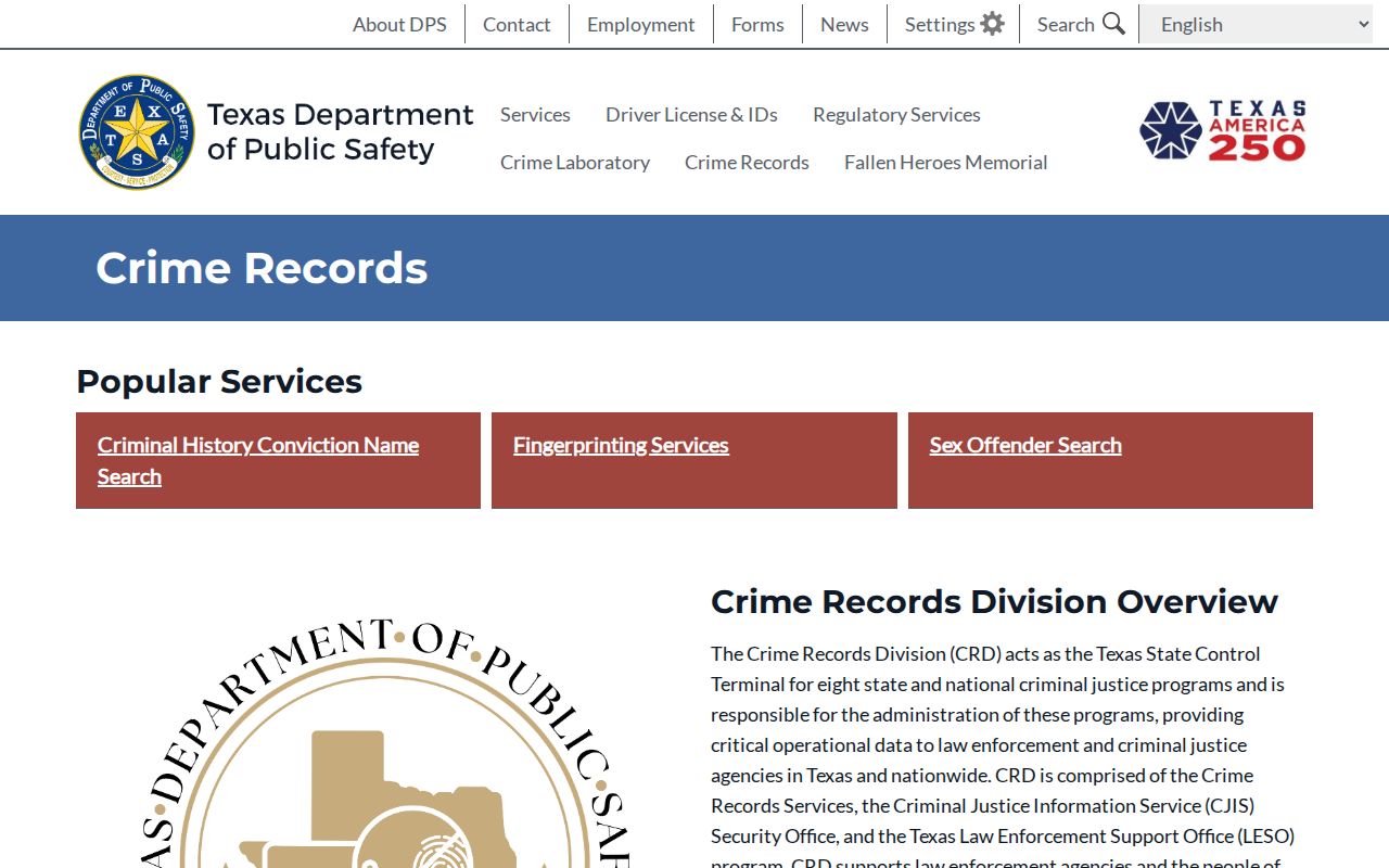 Borden County criminal history Texas DPS crime records source