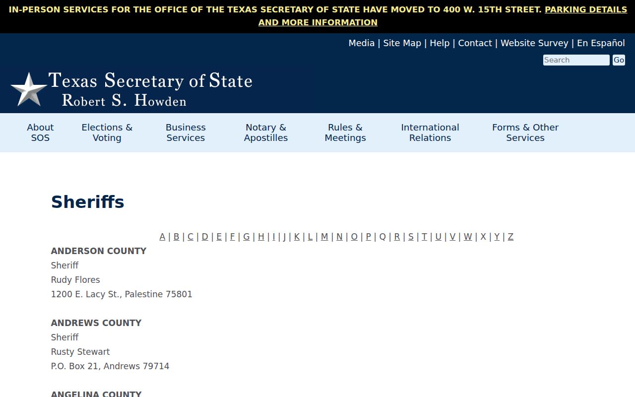 Official sheriff directory used for Gail criminal records